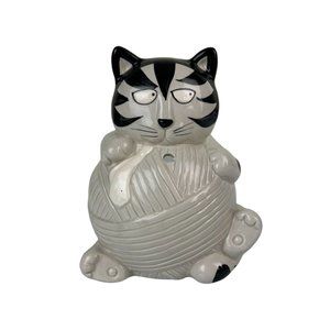 Vintage Takahashi Tom Cat Kitchen Sponge Holder Yarn Dispenser Ceramic Gry Black